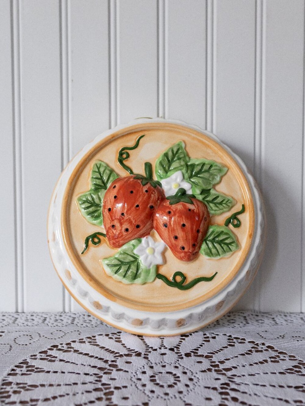 Vintage Strawberry Ceramic Jello Mold Wall Hanging Cottagecore Kitchen